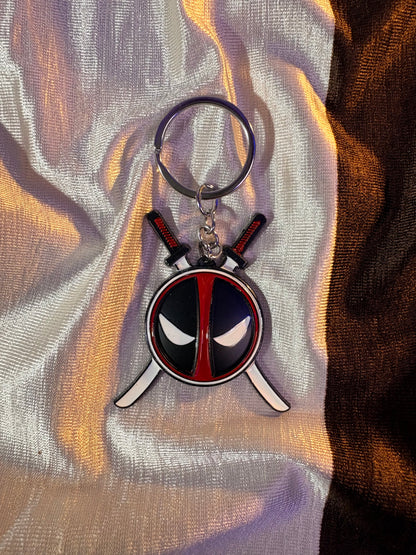 Deadpool Mask & Crossed Katanas Enamel Keychain (Marvel)