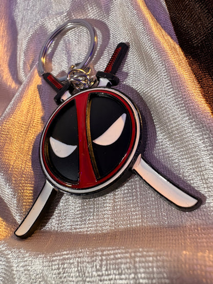 Deadpool Mask & Crossed Katanas Enamel Keychain (Marvel)