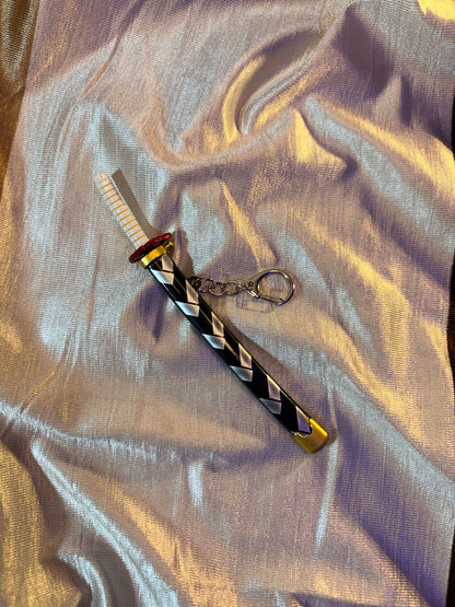 Miniature Anime Katana Sword Metal Keychain (White & Gold Hilt)